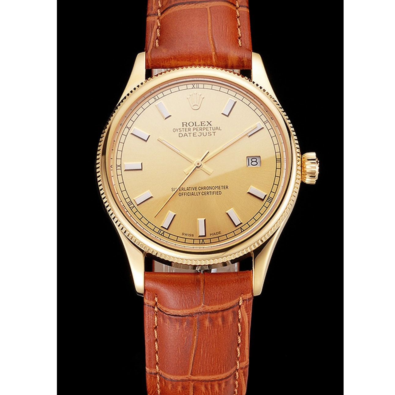 Good copy rolex watches Light Rolex Leather Case Brown Dial Gold Strap Gold Datejust Swiss 0713